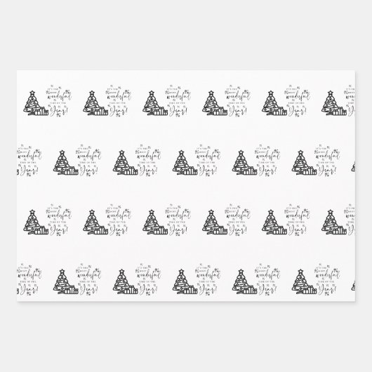 Schwarz-weiße frohe Weihnachtsbaumen Zitat Geschen Geschenkpapier Set (Vorderseite)
