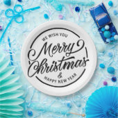 Schwarz-weiße Frohe Weihnachtskalligraphie Pappteller (Party)