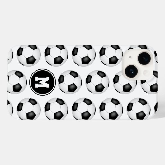 Schwarz-weiße Fußballbälle mit Monogramm Case-Mate iPhone Hülle (Rückseite (Horizontal))