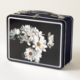 Schwarz-weiße Gänseblümchen-Blumen-Lunchbox Metall Brotdose