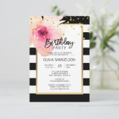 Schwarz-weiße Geburtstagsparty in Pink Einladung (Stehend Vorderseite)
