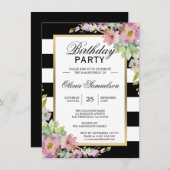 Schwarz-weiße Geburtstagsparty in Pink Einladung (Vorne/Hinten)