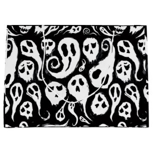 Schwarz-weiße Geister Halloween-Geschenktasche Große Geschenktüte