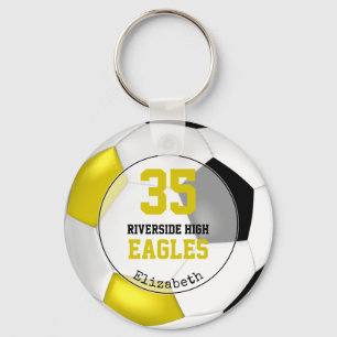 Schwarz-weiße gelbe Mädchenfußballmannschaften Schlüsselanhänger