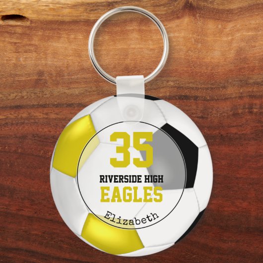 Schwarz-weiße gelbe Mädchenfußballmannschaften Schlüsselanhänger (Vorderseite)