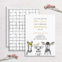 Schwarz-weiße Gelbe Skriptfarm 1. Geburtstag Party Einladung