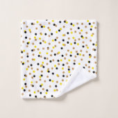 SCHWARZ-WEISSE GELBE TINTENE BLUME UND STREIFEN BADHANDTUCH SET (Waschlappen)