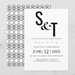 Schwarz Weiße Geo Rück Typografie Hochzeit Einladung