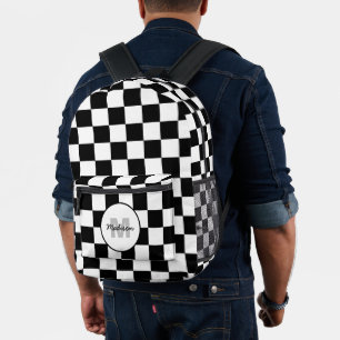 Schwarz-weiße Geometrie der geprüften Quadrate Bedruckter Rucksack