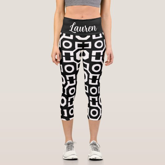 Schwarz-weiße Geometrie Hochwaisted Capris (Vorderseite)