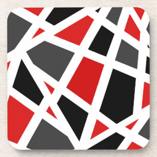 Schwarz-weiße Geometrie (Red Gray) 2 Getränkeuntersetzer
