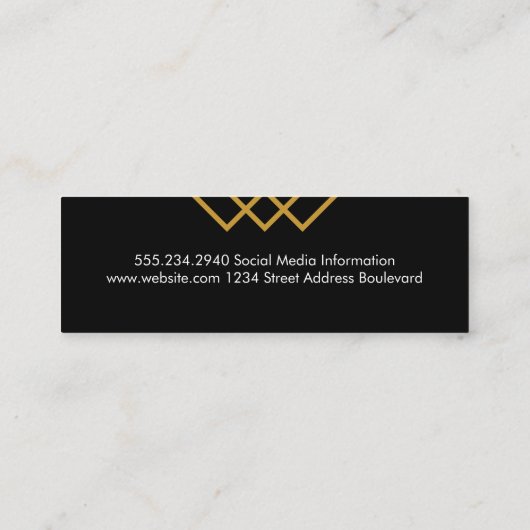 Schwarz-weiße geometrische Goldlinien Mini Visitenkarte (Rückseite)