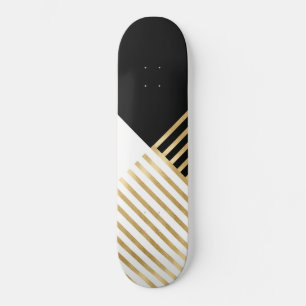 Schwarz-weiße geometrische Goldränder Modernes D Skateboard