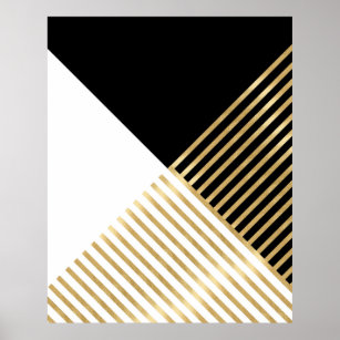 Schwarz-weiße geometrische Goldränder Modernes Des Poster