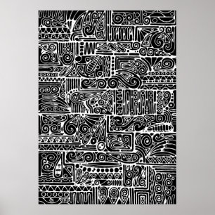 Schwarz-weiße geometrische Kunst 2 Poster