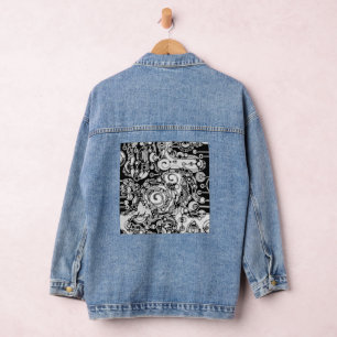 Schwarz-weiße geometrische Kunst 3 Jeansjacke