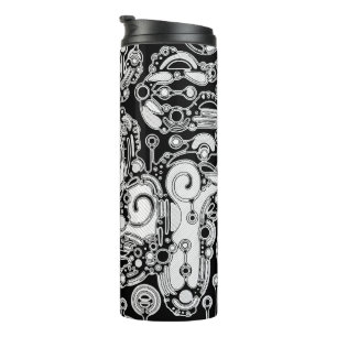 Schwarz-Weiße geometrische Kunst 3 Thermosbecher