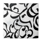 Schwarz-weiße geometrische Kunstmuster Fliese (Vorderseite)