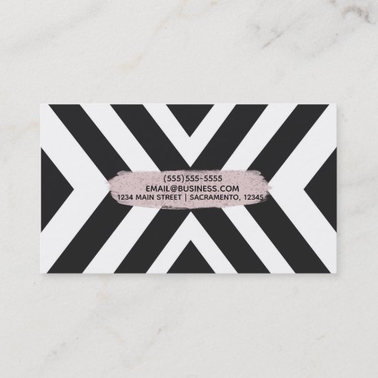 Schwarz-weiße geometrische Linien Chic Pink Pinsel Visitenkarte (Rückseite)