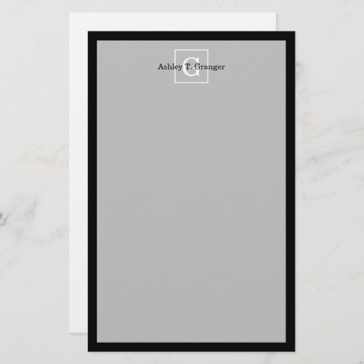 Schwarz-weiße Gerahmte Initialmonogramm Briefpapier (Vorne/Hinten)