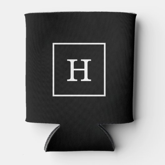 Schwarz-weiße Gerahmte Initialmonogramm Dosenkühler (Vorderseite)