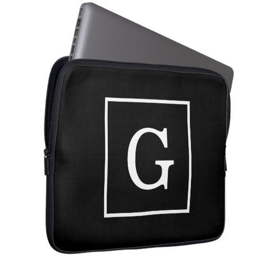 Schwarz-weiße Gerahmte Initialmonogramm Laptopschutzhülle (Vorne Rechts)