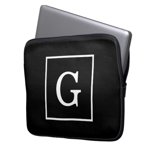 Schwarz-weiße Gerahmte Initialmonogramm Laptopschutzhülle (Vorderseite Links)