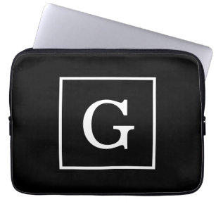 Schwarz-weiße Gerahmte Initialmonogramm Laptopschutzhülle