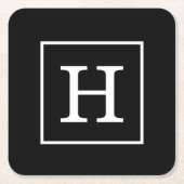 Schwarz-weiße Gerahmte Initialmonogramm Rechteckiger Pappuntersetzer (Vorderseite)