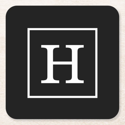 Schwarz-weiße Gerahmte Initialmonogramm Rechteckiger Pappuntersetzer (Vorderseite)