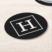Schwarz-weiße Gerahmte Initialmonogramm Runder Pappuntersetzer (Angewinkelt)