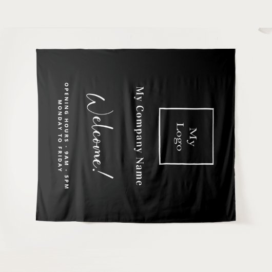 Schwarz-weiße Geschäftslogos Wandteppich (Vorderseite (Horizontal))