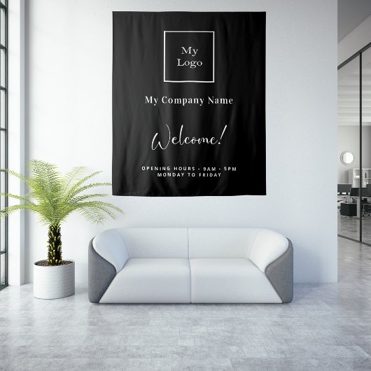 Schwarz-weiße Geschäftslogos Wandteppich