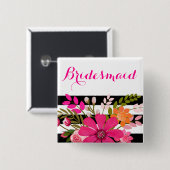 Schwarz-weiße gestreifte Fuchsie der Button (Vorne & Hinten)