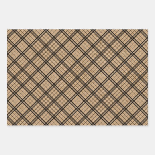 Schwarz-weiße Gingham-Punkte auf Imitate Brown Kra Geschenkpapier Set (Vorderseite 3)
