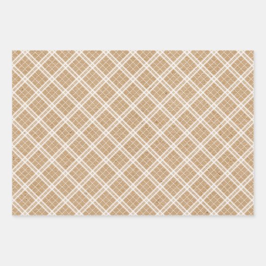 Schwarz-weiße Gingham-Punkte auf Imitate Brown Kra Geschenkpapier Set (Vorderseite)