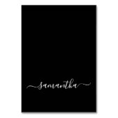 Schwarz-weiße Girly Signature Einzelne Platzkarten Tischnummer (Vorderseite)
