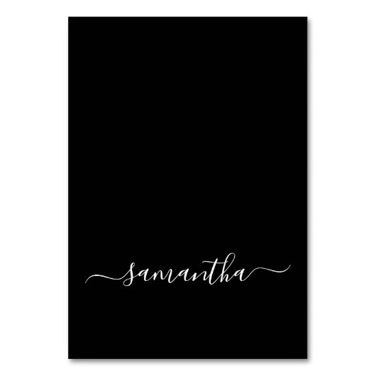Schwarz-weiße Girly Signature Einzelne Platzkarten Tischnummer (Vorderseite)
