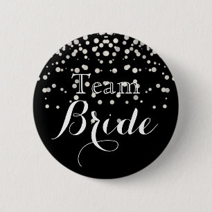 Schwarz-weiße Glitzer Imitate Foil Wedding Team B Button