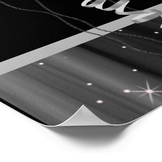 Schwarz-weiße Glitzern Champagne Party Banner Poster (Ecke)