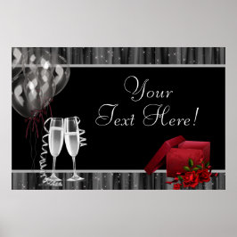 Schwarz-weiße Glitzern Champagne Party Banner Poster