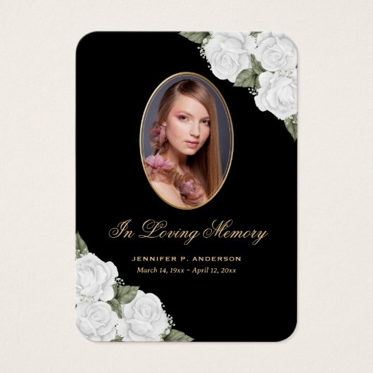 Schwarz-weiße Gold Floral Beerdigungskarte (Vorderseite)