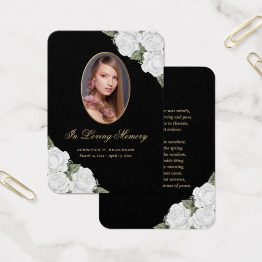 Schwarz-weiße Gold Floral Beerdigungskarte (Büro)