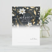 Schwarz-weiße Gold Floral Wreath Wedding Advice Ca Hinweiskarte (Stehend Vorderseite)