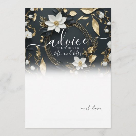 Schwarz-weiße Gold Floral Wreath Wedding Advice Ca Hinweiskarte (Vorderseite)