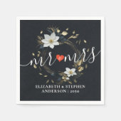 Schwarz-weiße Gold Floral Wreath Wedding Liebe Dan Serviette (Vorderseite)