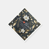 Schwarz-weiße Gold Floral Wreath Wedding Liebe Dan Serviette (Ecke)