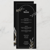 Schwarz-weiße Gold Leaf Wedding Event Menu Karte (Vorne/Hinten)