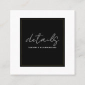 Schwarz-weiße Gold-Modern-Minimal-Hochzeitsdetails Quadratische Visitenkarte (Vorderseite)