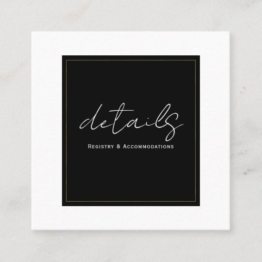 Schwarz-weiße Gold-Modern-Minimal-Hochzeitsdetails Quadratische Visitenkarte (Vorderseite)